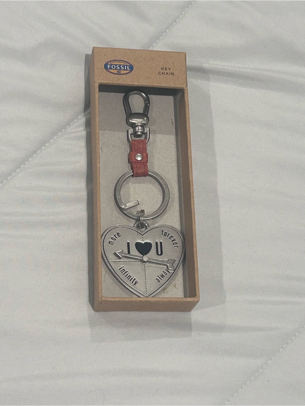 Vintage Fossil Heart Key Chain - I ♥ U Charm NEW